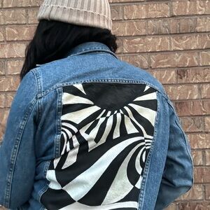 Vintage - Handpainted One of a Kind - Denim Jacket with Black and White Design